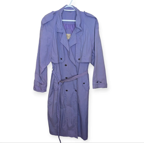 Vintage  Balimel Purple 80s Button Front Trench 20.5 Size - Picture 1 of 7